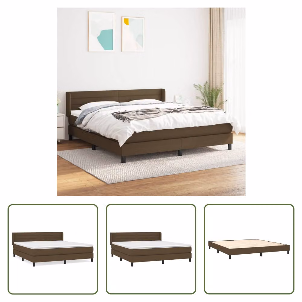 The Living Store Letto a molle con materasso marrone scuro 160x200 cm in tessuto