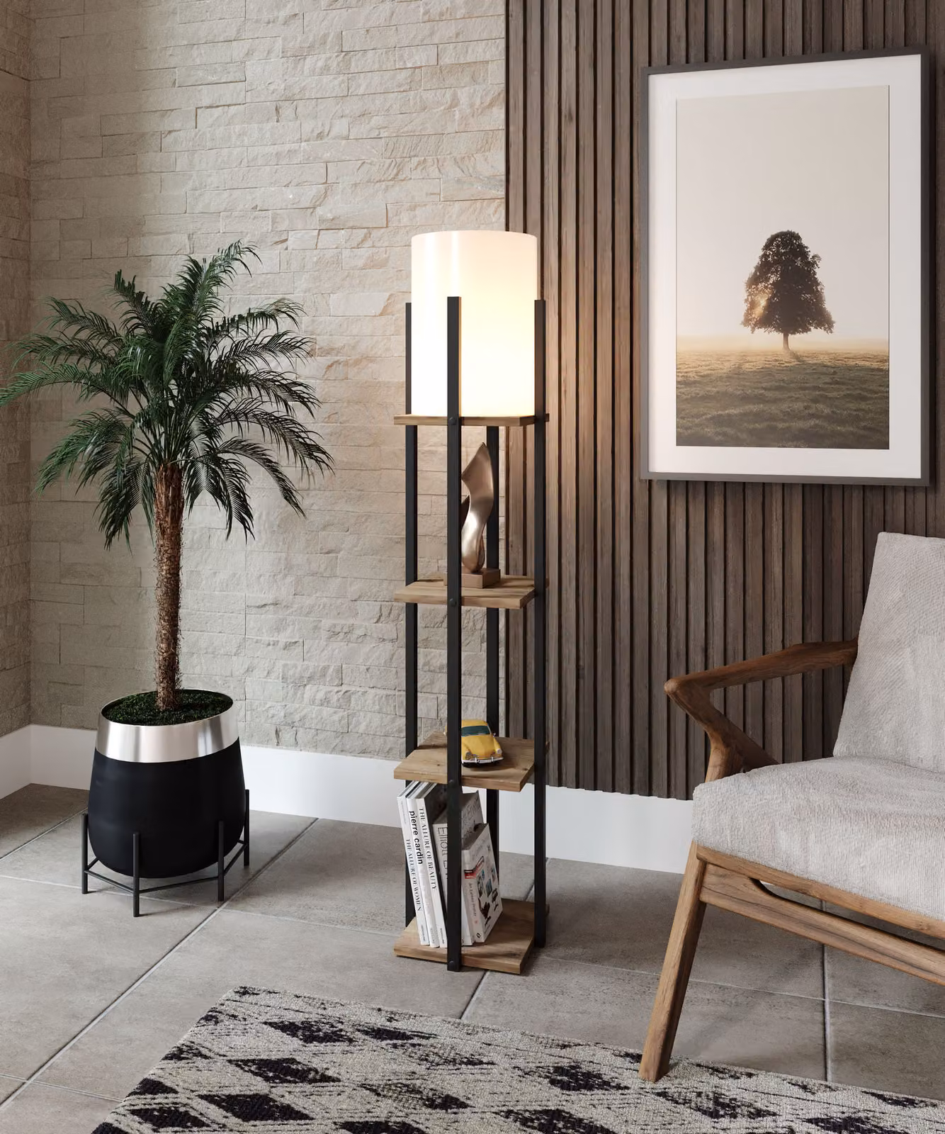Opviq, Nora SRC, lampade da terra, naturale, in MDF, 21 x 21 x 135 cm