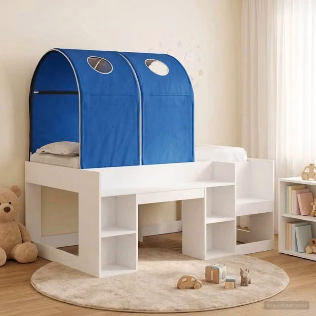 Letto con Tunnel 3 pz Bianco e Blu Legno ingegnerizzato 3423499