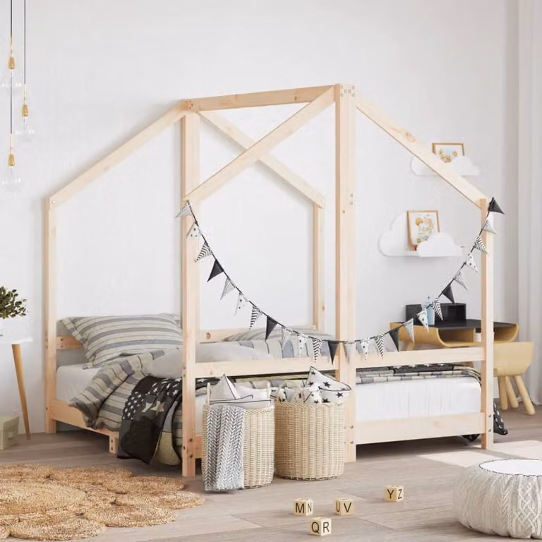 Set di 2 Giroletti per Bambini vidaXL in Legno Massello di Pino, Colore Bianco o Marrone, L/P: 70 x 140 cm