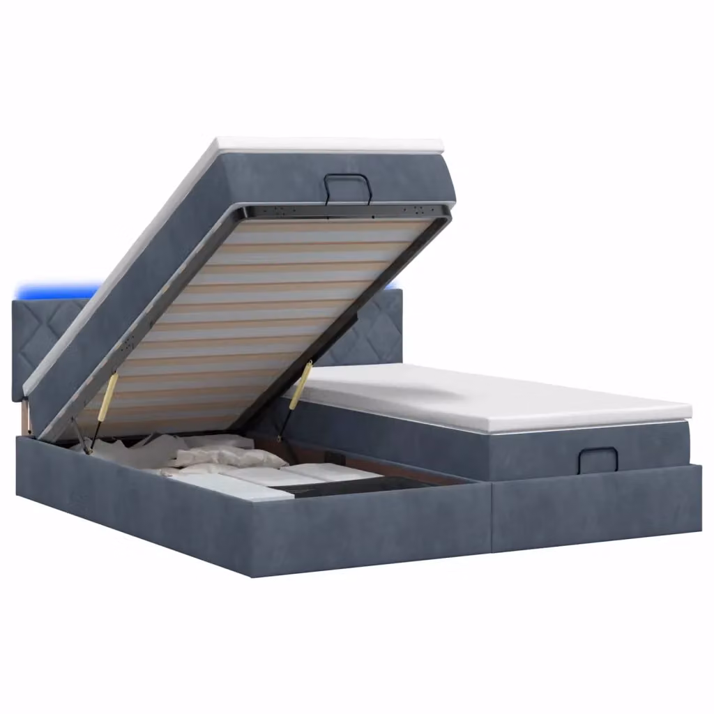 Letto Ottomano con Materasso Ibrido e Illuminazione LED vidaXL Grigio e Bianco L/P/H: 200 x 200 x 88 cm – 2
