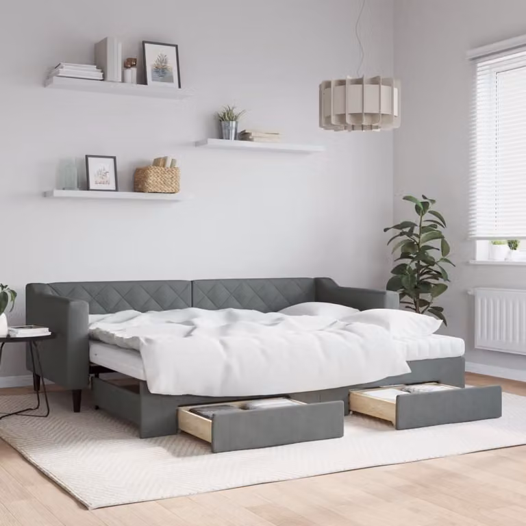 Maison Exclusive - Divano letto estraibile con cassetti, grigio scuro, 80x200 cm, tessuto