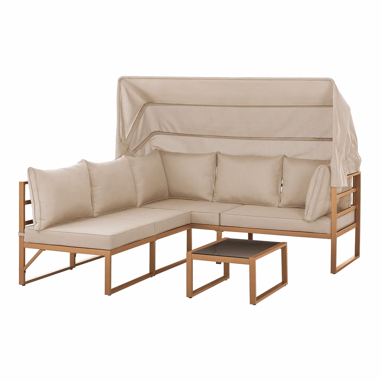 SVITA MAUI Set da giardino e lounge con tetto: divano da esterno, sedia a sdraio e lettino prendisole in acciaio, beige