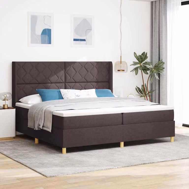 Maison Exclusive - Letto con boxspring e strisce LED, colore marrone, dimensioni 200 x 200 cm, rivestito in tessuto