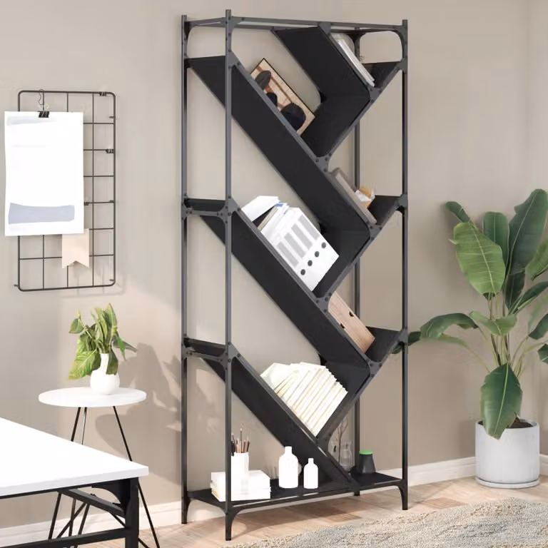 Libreria nera vidaXL in legno multistrato e metallo stile industriale L: 79 cm, P: 30 cm, H: 180 cm