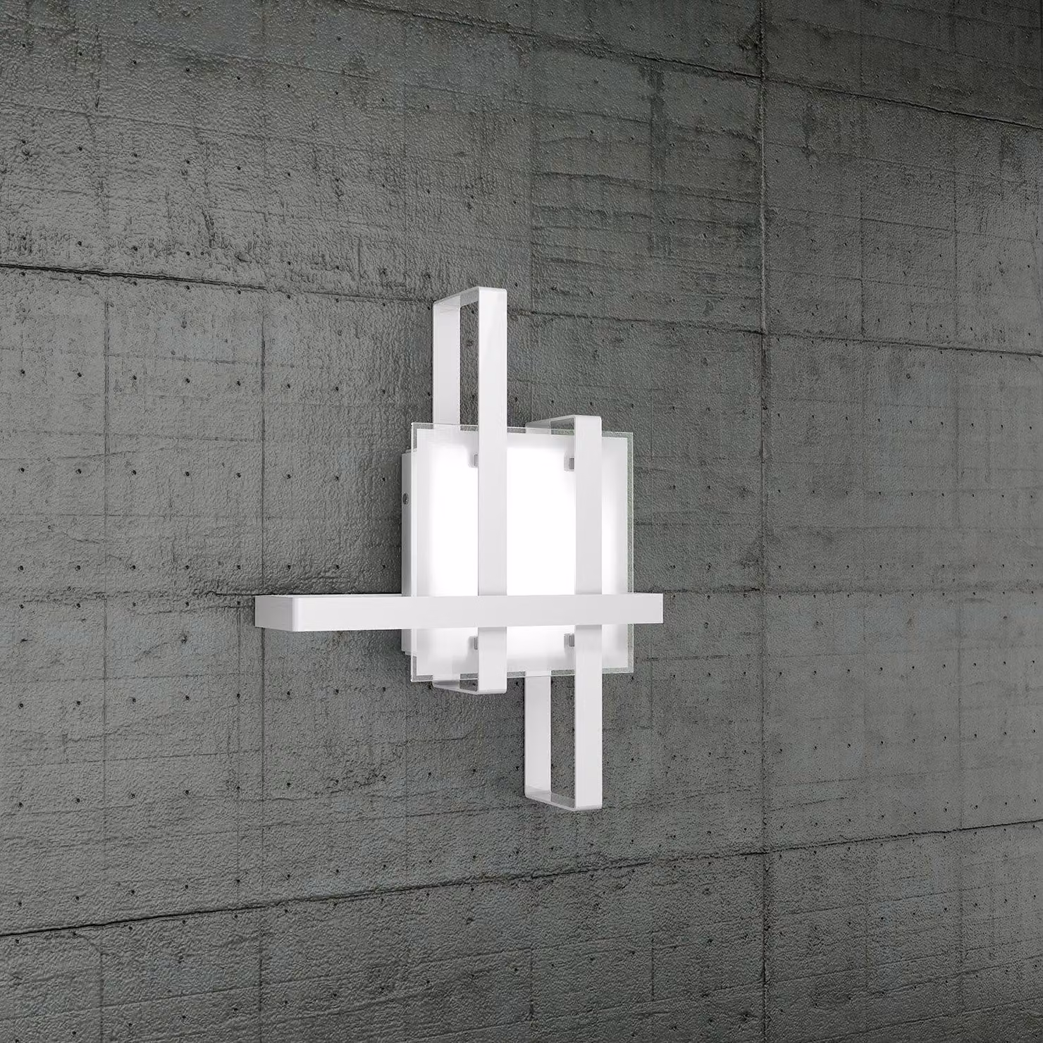Plafoniera Industrial-Minimal Cross Metallo Bianco Vetro 2 Luci E27 50Cm