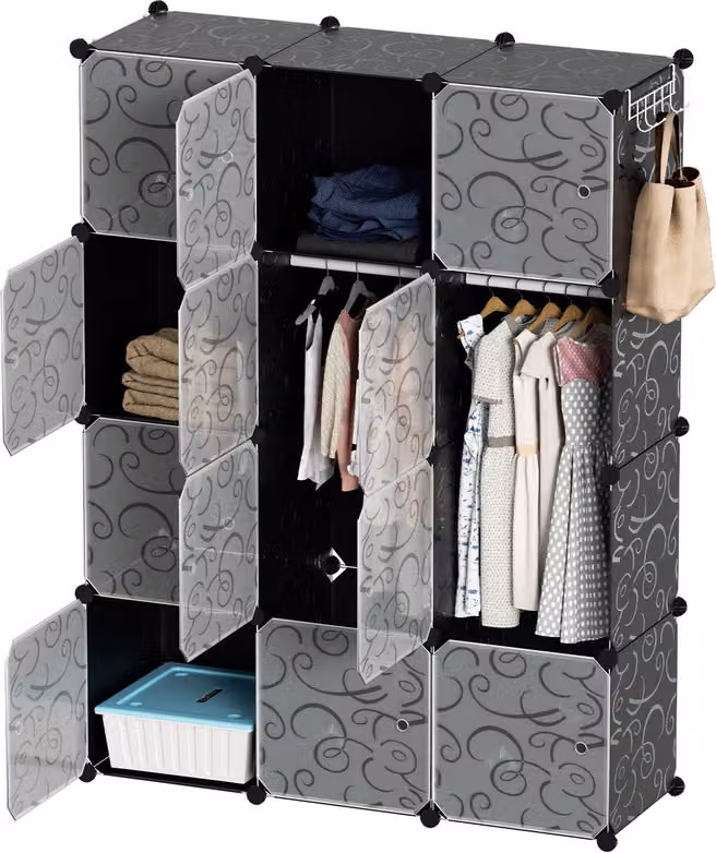 Clanmacy 12 box Sistema di scaffalatura fai da te Armadio Armadio Armadio Scaffale a innesto 140x105x35cm Bianco e nero