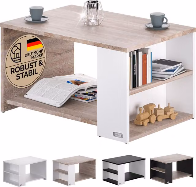 Tavolino rettangolare Casaria bianco e quercia L 90 cm x P 60 cm x H 50 cm – 1