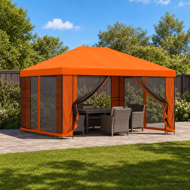 Gazebo da giardino vidaXL con pareti laterali in poliestere, Arancione e Nero, L 4 x P 3 m