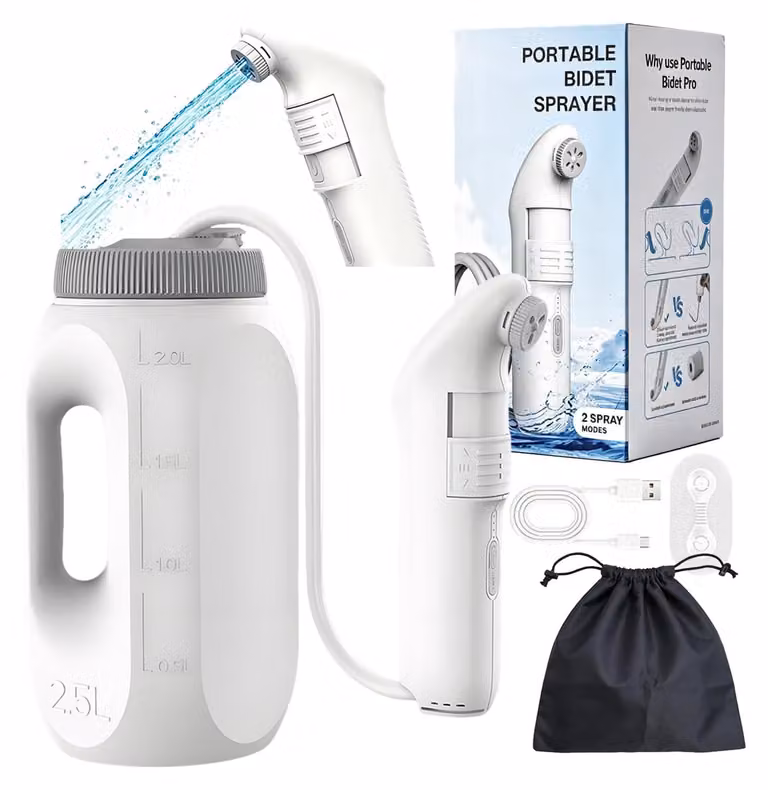 Bidet da viaggio portatile, capacità 2,5 litri, ricaricabile, autonomia di 70 minuti