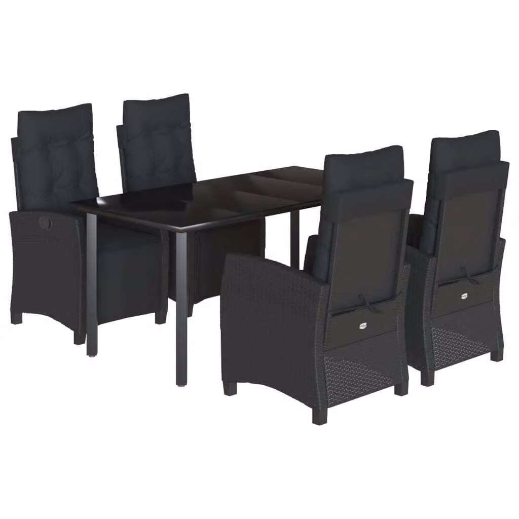 Set da Pranzo da Giardino 5 pz Nero con Cuscini in Polyrattan