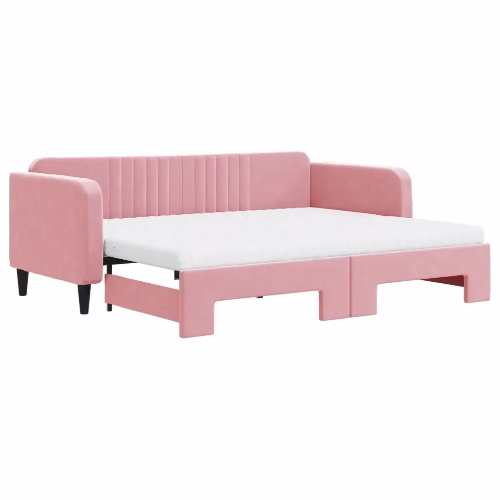 Divano Letto Estraibile vidaXL in Velluto Rosa con Cassetto per Soggiorno e Camera da Letto L/P/H: 223 x 90 x 75 cm – 2