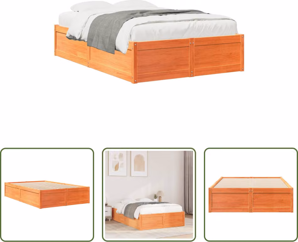 The Living Store letto in legno massiccio senza materasso cera marrone 120x190 cm legno di pino