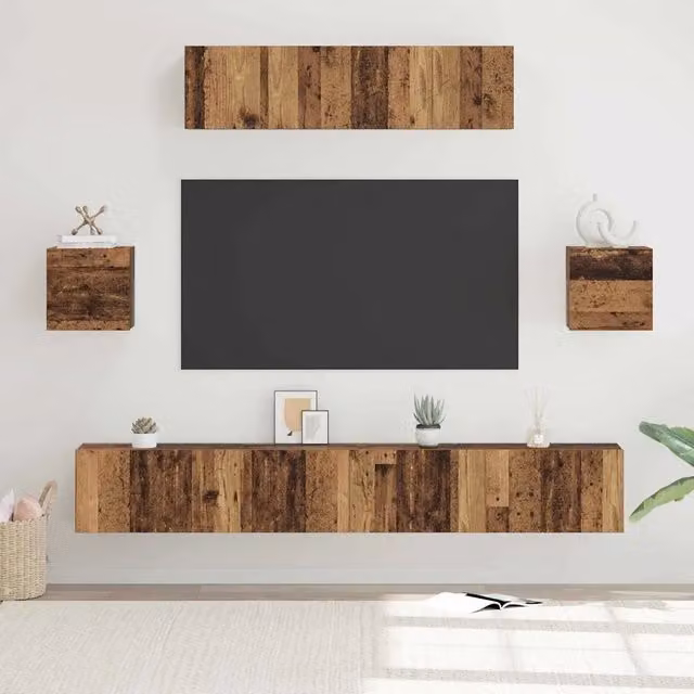 Set mobile TV 7 pz-Set di 7 Credenza per TV Legno vecchio Legno multistrato 281579