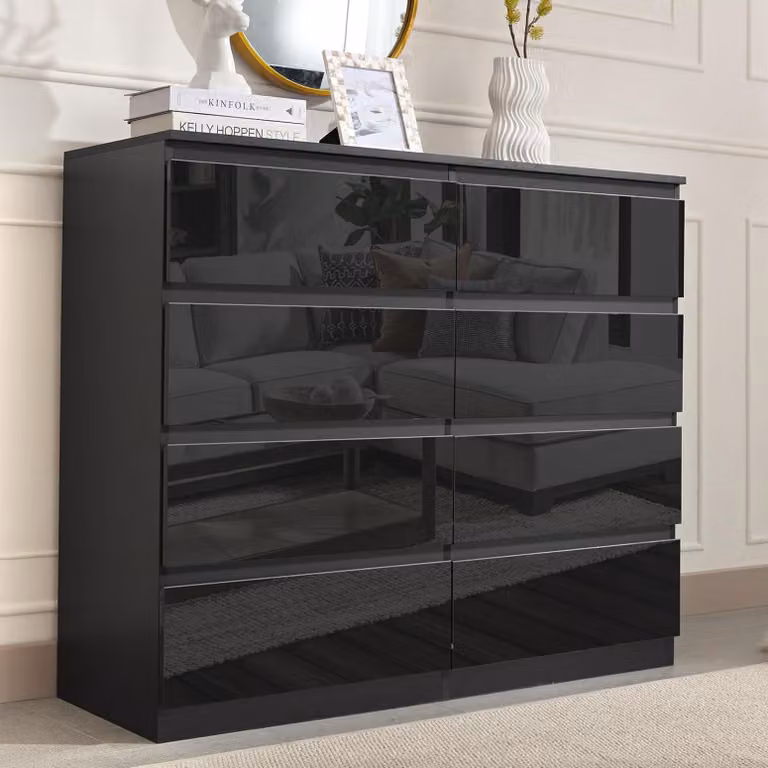 Credenza Kenji 8 cassetti nero lucido