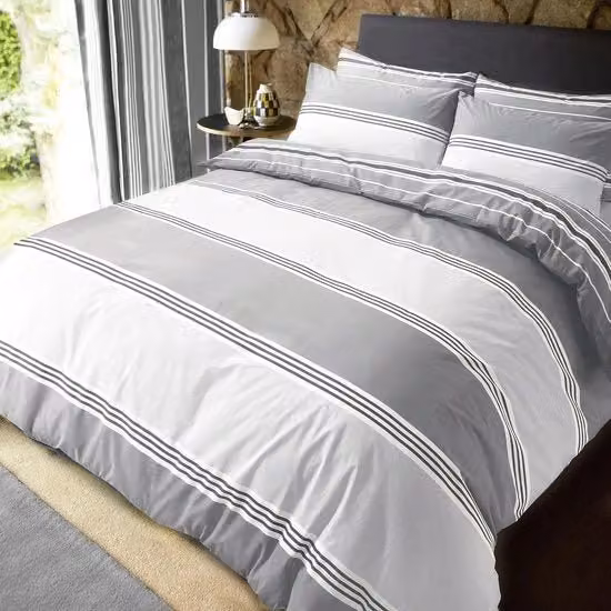 Set di copriletto reversibile Sleepdown con cuscini, motivo a strisce geometriche, Grigio, King L: 220 cm x P: 230 cm