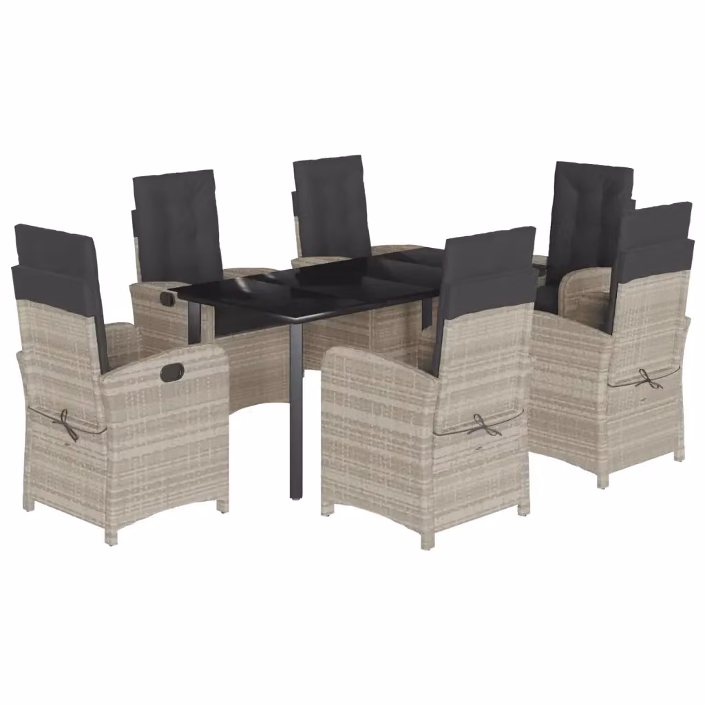 Set da pranzo da giardino moderno vidaXL in rattan e vetro con struttura in acciaio verniciato a polvere, 7 pezzi, antracite/grigio/nero – 2