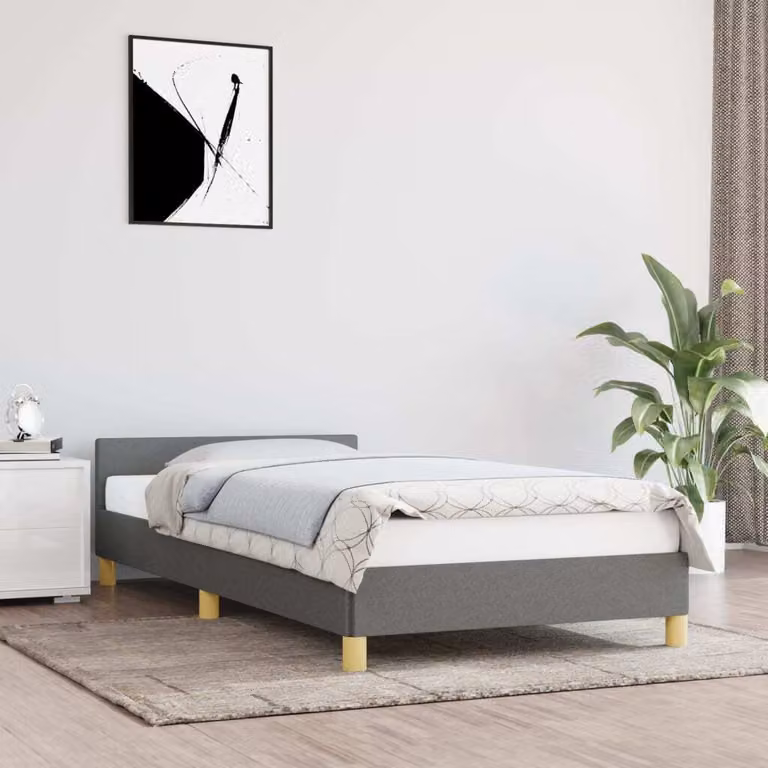 The Living Store Giroletto con testiera in tessuto grigio scuro 100x200 cm