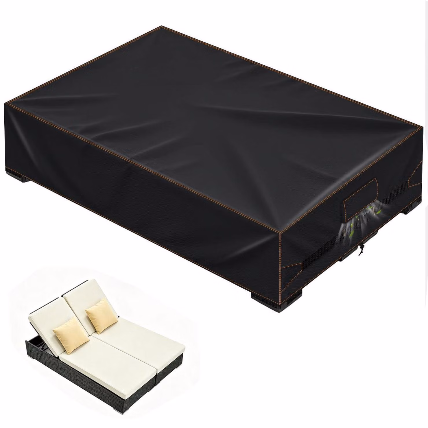 Copertura per sedia a sdraio da giardino, adatta per 2 persone, dimensioni 200x130x40 cm, colore nero, tessuto Oxford 420D, impermeabile, protezione UV