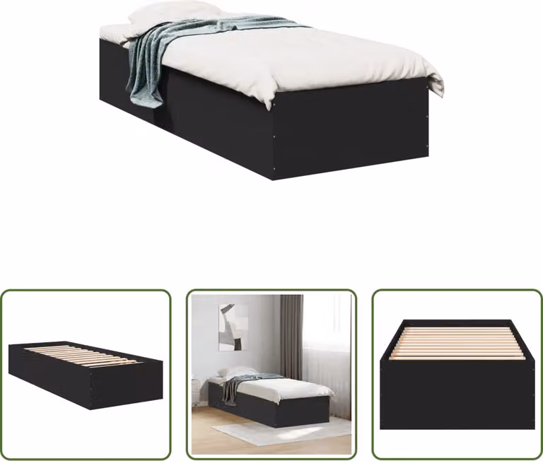 The Living Store Struttura letto nera 90x190 cm in materiale ligneo