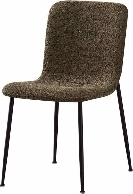 Sedia ALICE – Tessuto bouclé verde e gambe metallo nero – H82 × L42 × P57 cm