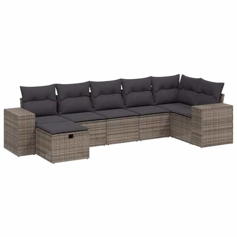 Set Divani da Giardino 7 pz con Cuscini Grigio in Polyrattan