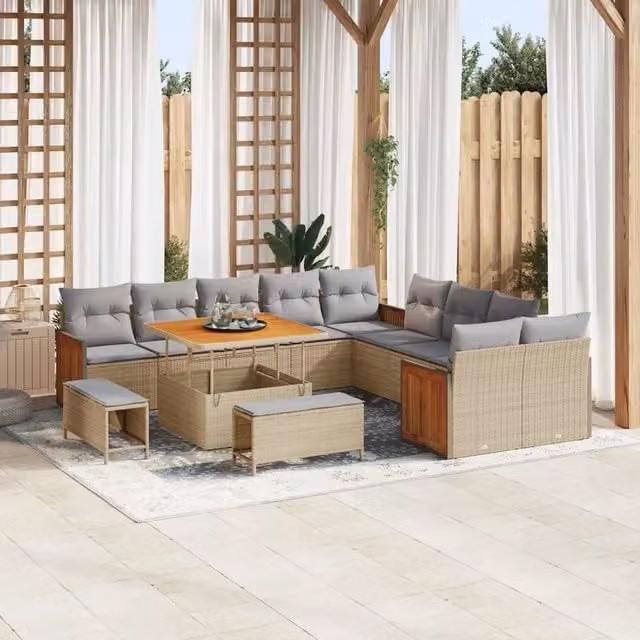 Set Divano da Giardino vidaXL 17 pz con Cuscini Beige e Grigio in Polyrattan e Acciaio
