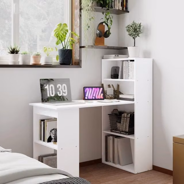 Scrivania moderna WISHDOR bianca con vani aperti per ufficio e home office L: 120 cm, P: 55 cm – 1