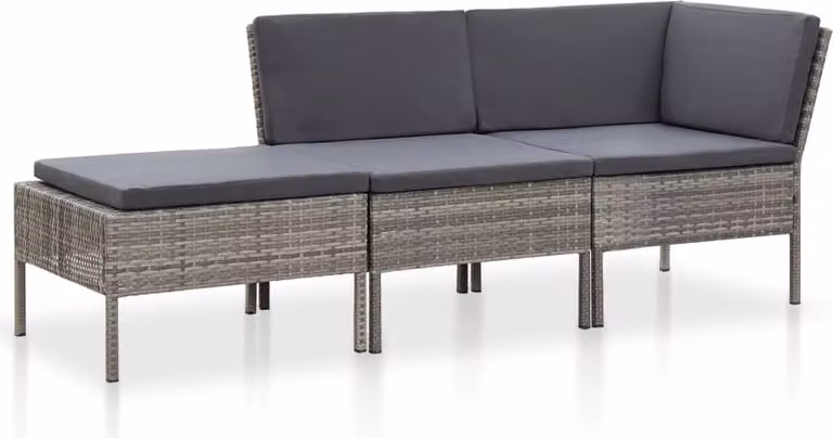 The Living Store Set da giardino 3 pezzi con cuscini in poly rattan grigio