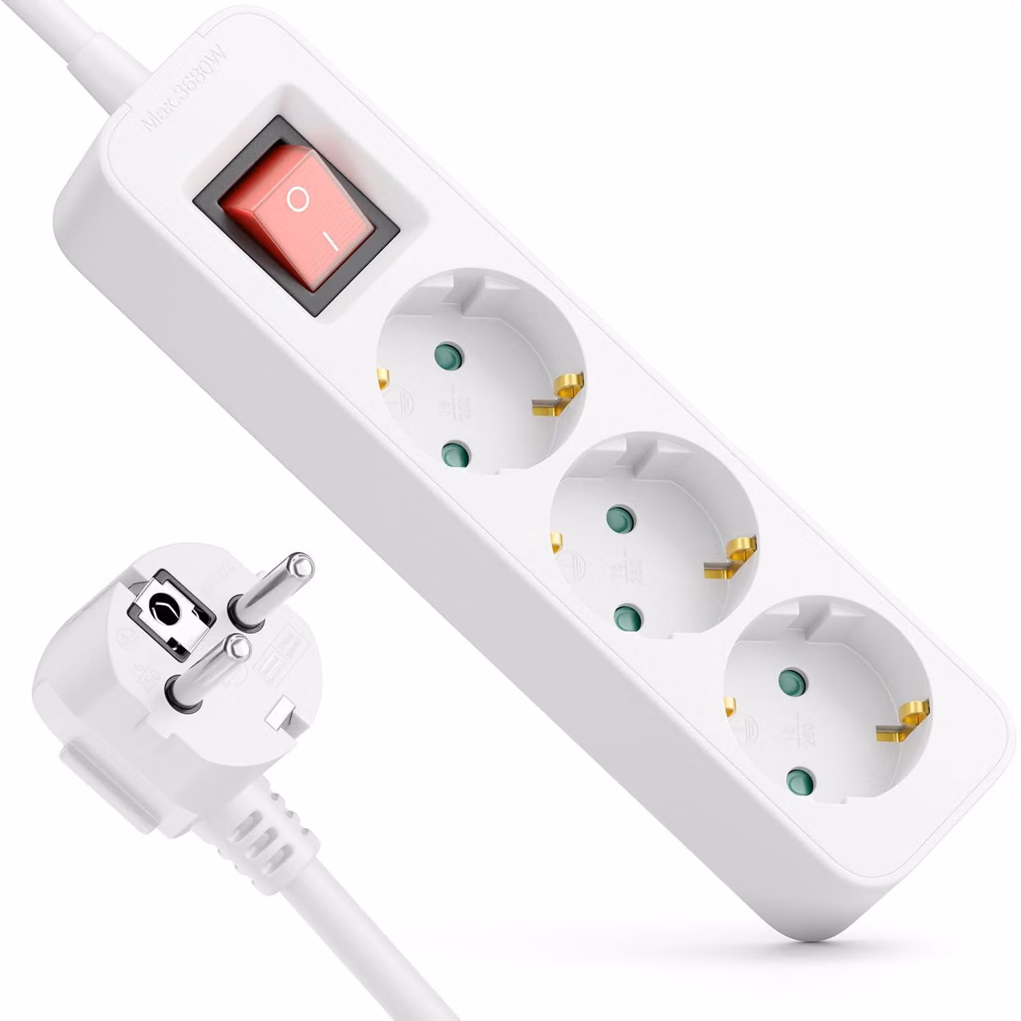 Ciabatta multipresa con interruttore illuminato ON/OFF, cavo da 3,0 metri - Bianco