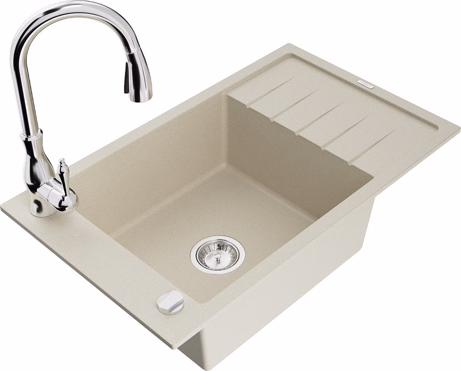 Mexen Elias lavello da cucina in granito con 1 vasca e sgocciolatoio e rubinetto da cucina Savita, beige - 6511-69-672601-00