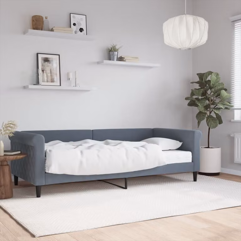 vidaXL Divano Letto in Velluto Grigio con Materasso, L 200 cm x P 90 cm x H 68 cm