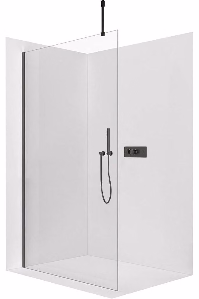 CERANO - Box doccia Walk-in Onyx Top Cube L/P - 10 mm - montante squadrato - nero opaco, vetro trasparente - 150x200 cm