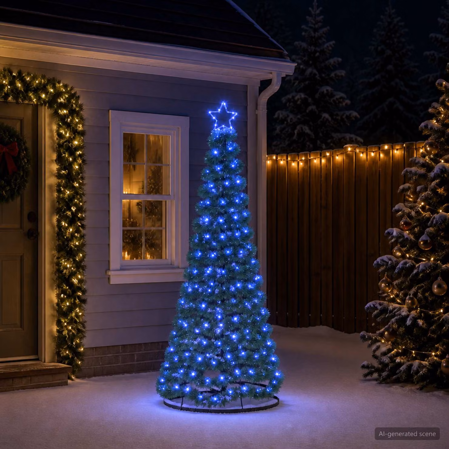 vidaXL Albero di Natale in tinsel con luci LED e base EKENAS 180 cm