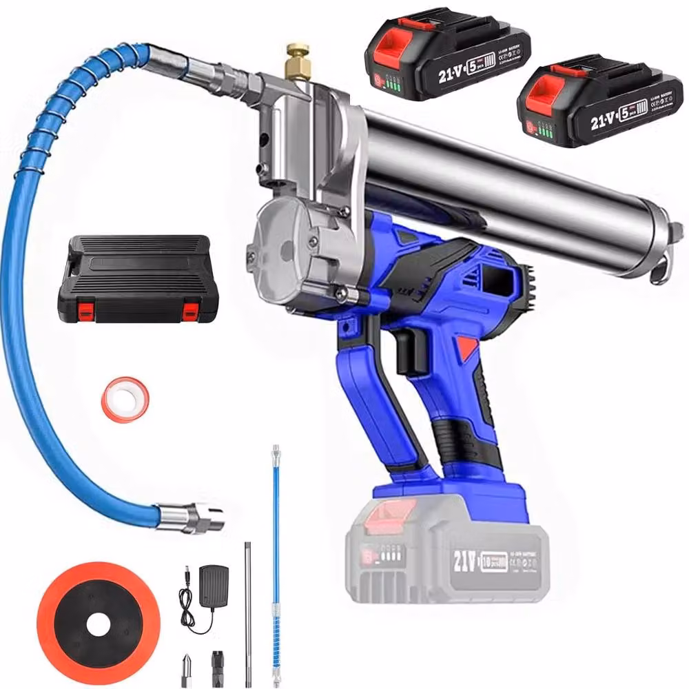 Pressa per grasso elettrica - Motore brushless - 12000 PSI - 2 batterie da 2,0 Ah - Dispositivo ad alte prestazioni - Set di utensili