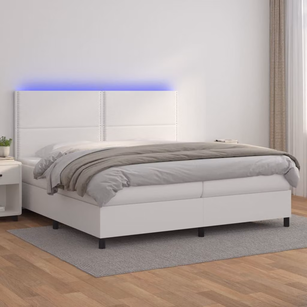 vidaXL Letto a molle con materasso, illuminazione LED e porta USB, similpelle bianco, 200x200 cm