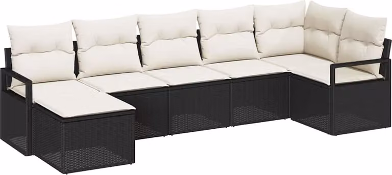 Set di divani con cuscino 7 pcs Nero polyrattan
