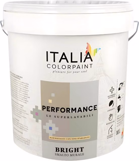 Smalto murale ecologico all'acqua Italia Colorpaint bianco finitura satinata 10 lt