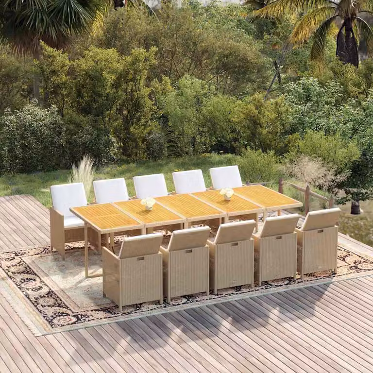 Set da pranzo da giardino vidaXL in legno di acacia oliato e polyrattan beige con 11 pezzi