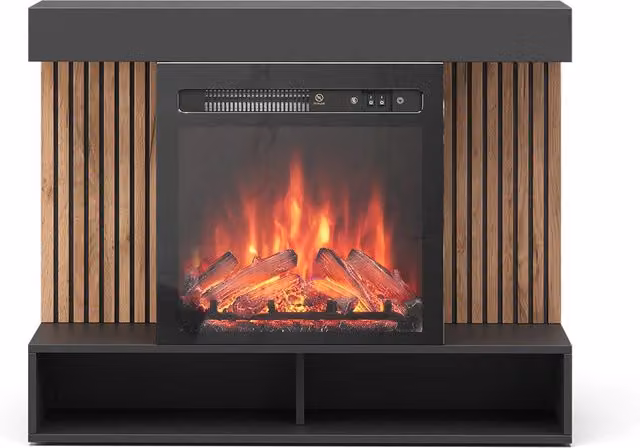 Caminetto elettrico Vicco Lynea nero con effetto fiamma realistico e riscaldatore da 1800W, L: 100 cm