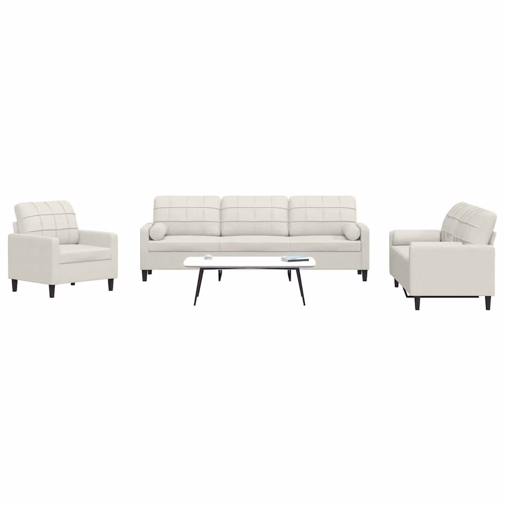 Set di divani 3 pezzi vidaXL in velluto beige con cuscini e struttura in metallo per soggiorno