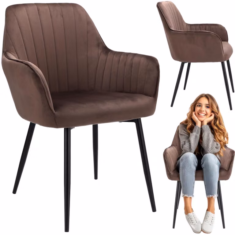 JUMI, poltrona in velluto, imbottita, per soggiorno o sala da pranzo, stile CORA, color marrone