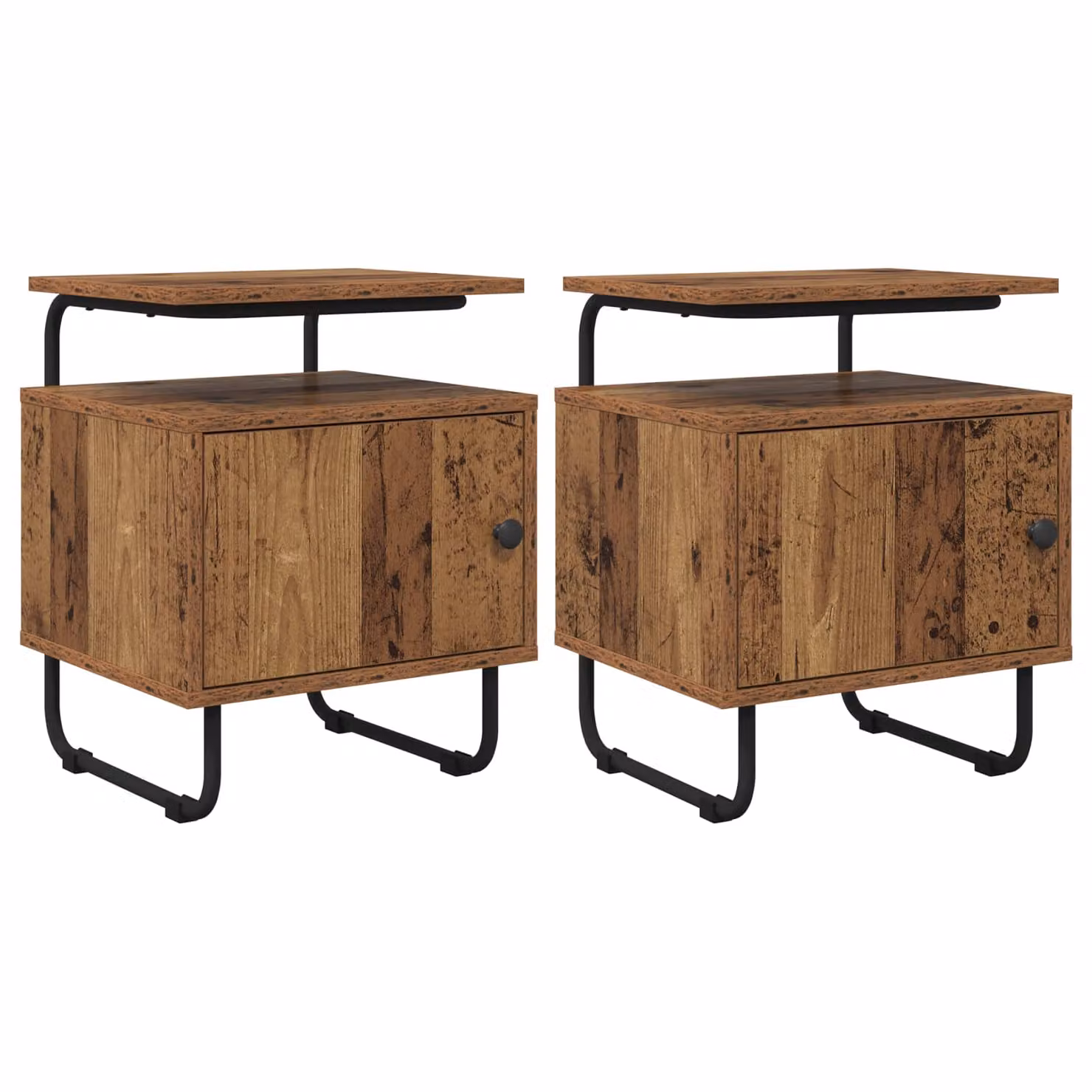 Set di 2 comodini vidaXL in legno e metallo, colore marrone e nero, stile moderno