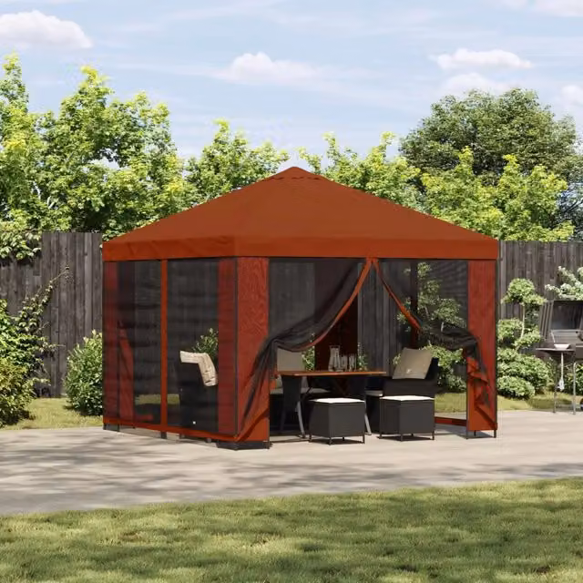 Gazebo da giardino con pareti laterali 3 x 3 m Terracotta 900340