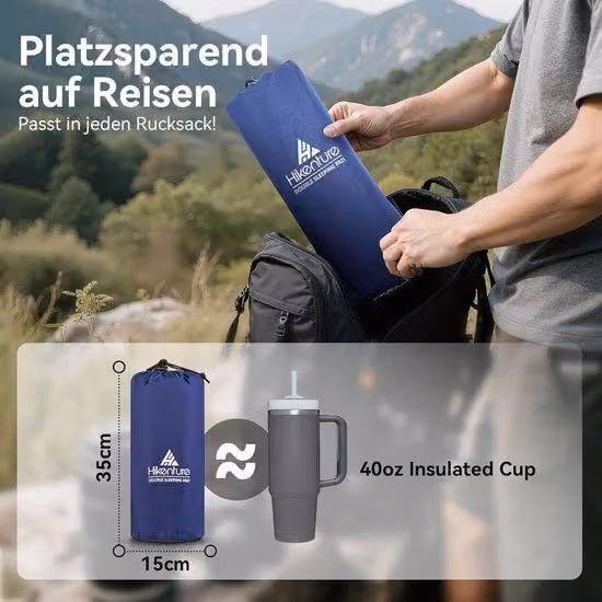 Materasso gonfiabile leggero a doppia camera d'aria, blu navy, per 2 persone