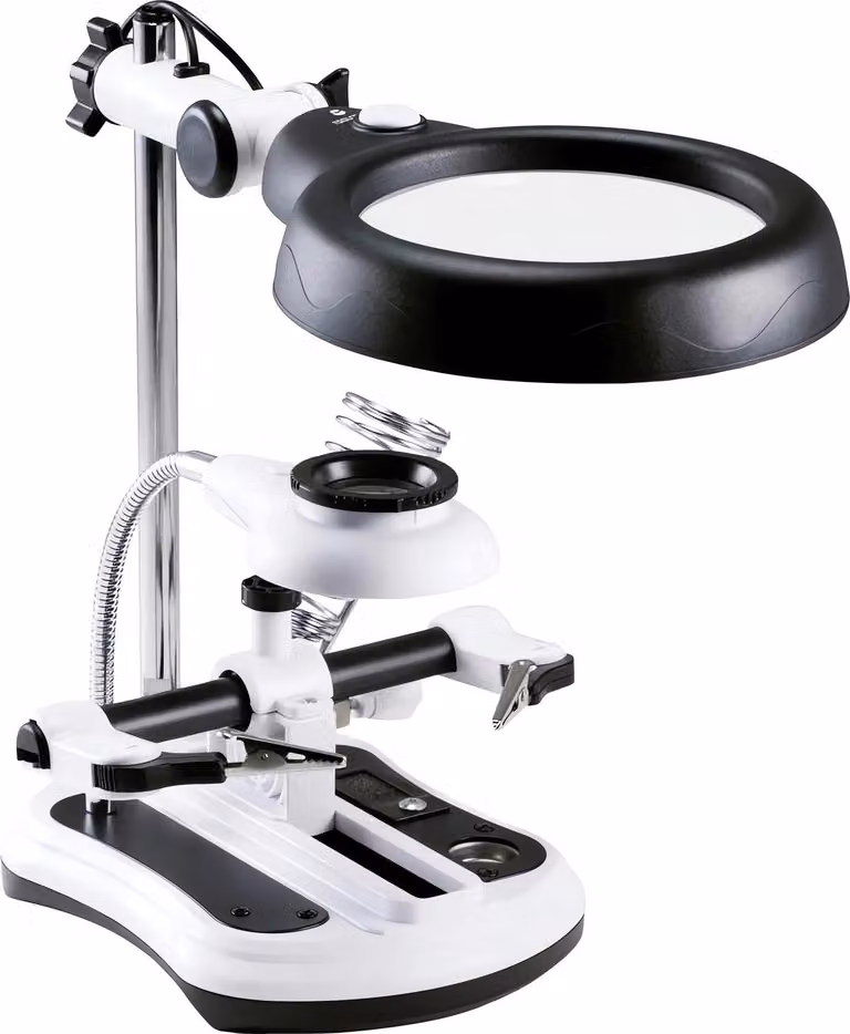 Verk 09163 Supporto per lente d'ingrandimento con terza mano, 18 LED