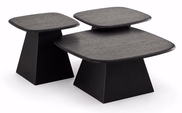 Tavolino modulare, robusto, nero, a forma di piramide, con struttura resistente