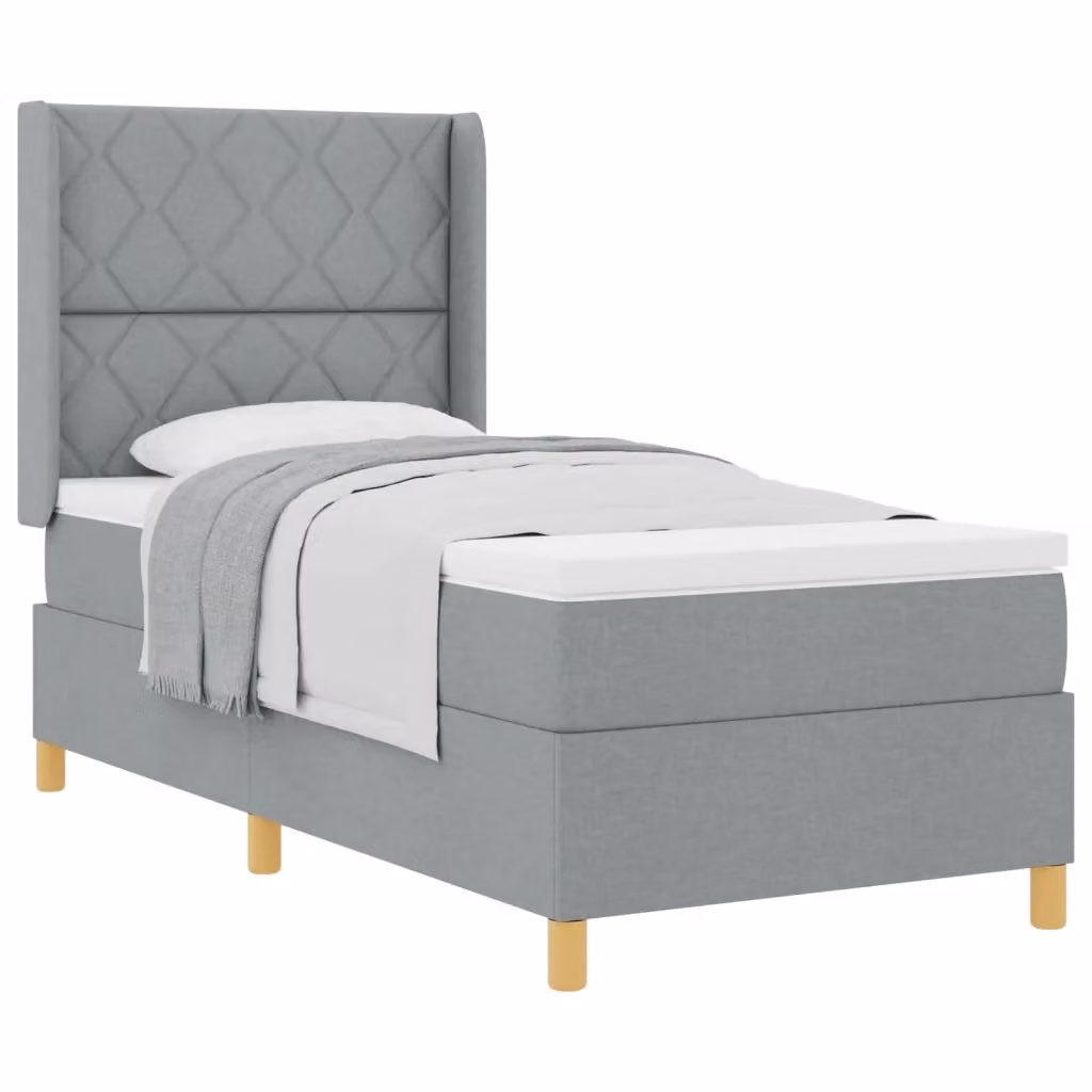 Letto a molle con testiera vidaXL in tessuto grigio chiaro L: 100 cm, P: 200 cm – 2