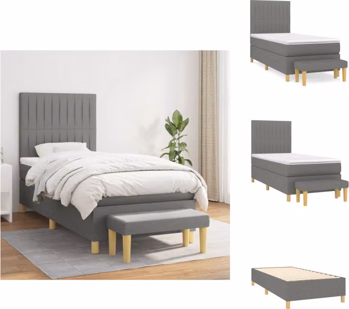 vidaXL Letto a molle con materasso grigio scuro 90x190 cm in tessuto - Letti & strutture letto