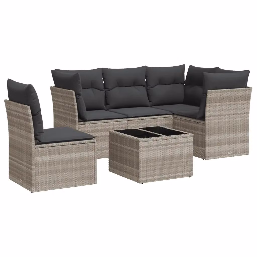 Set Divano da Giardino a L VIDAXL in Polyrattan Grigio Chiaro con 6 Cuscini – 2